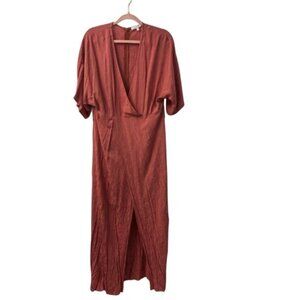 Honey Belle Elegant Rust red faux wrap Dress large textured maxi autumncore